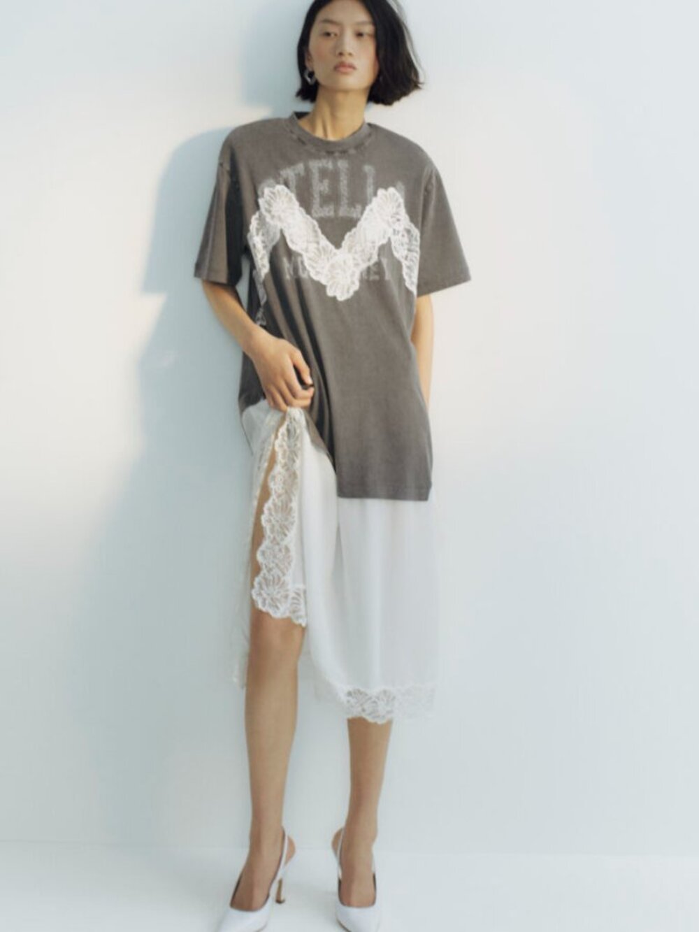 H&M x Stella McCartney Lace-Trimmed T-Shirt Dress
